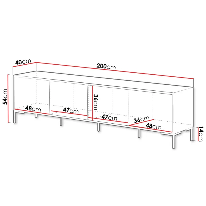 Mobile porta TV 200x54h cm 4 ante rovere nero Duble