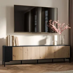 Mobile porta TV 200x54h cm 4 ante rovere nero Duble