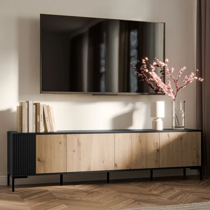 Mobile porta TV 200x54h cm 4 ante rovere nero Duble