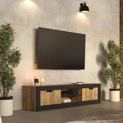 Mobile porta tv 180x43h cm 2 ante rovere rustico nero Ilyssa