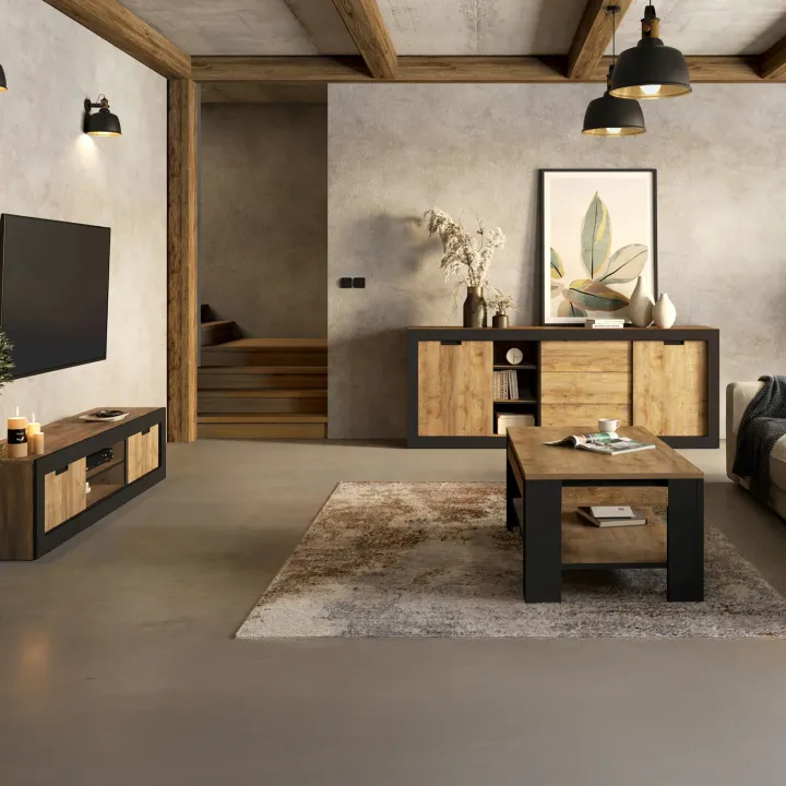 Mobile porta tv 180x43h cm 2 ante rovere rustico nero Ilyssa