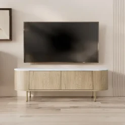 Mobile porta tv 139x45h cm 2 ante rovere effetto marmo bianco Roundi