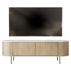 Mobile porta tv 139x45h cm 2 ante rovere effetto marmo bianco Roundi