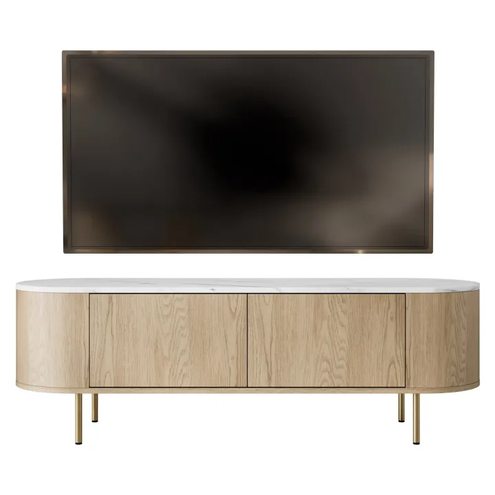Mobile porta tv 139x45h cm 2 ante rovere effetto marmo bianco Roundi