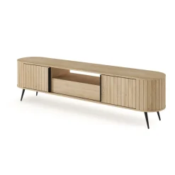 Mobile porta TV 196x51h cm 2 ante scorrevoli 1 cassetto 1 ripiano a vista soggiorno rovere Groove