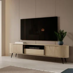 Mobile porta TV 196x51h cm 2 ante scorrevoli 1 cassetto 1 ripiano a vista soggiorno rovere Groove