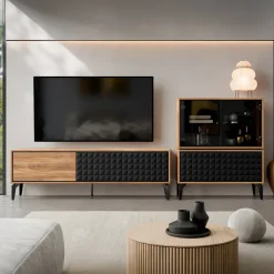 Mobile porta tv 190x60h cm 3 ante serigrafato rovere nero Duplo