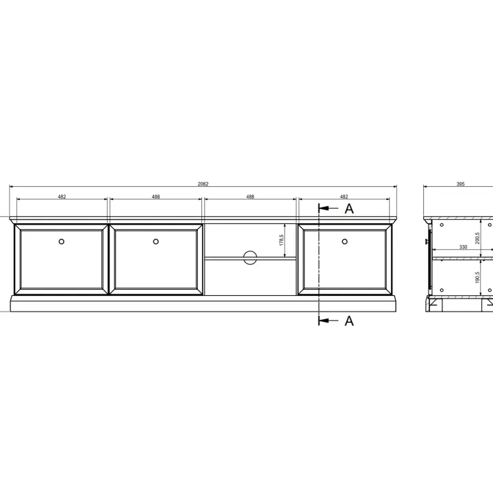Mobile porta tv 206x51h cm 3 ante shabby bianco Purro