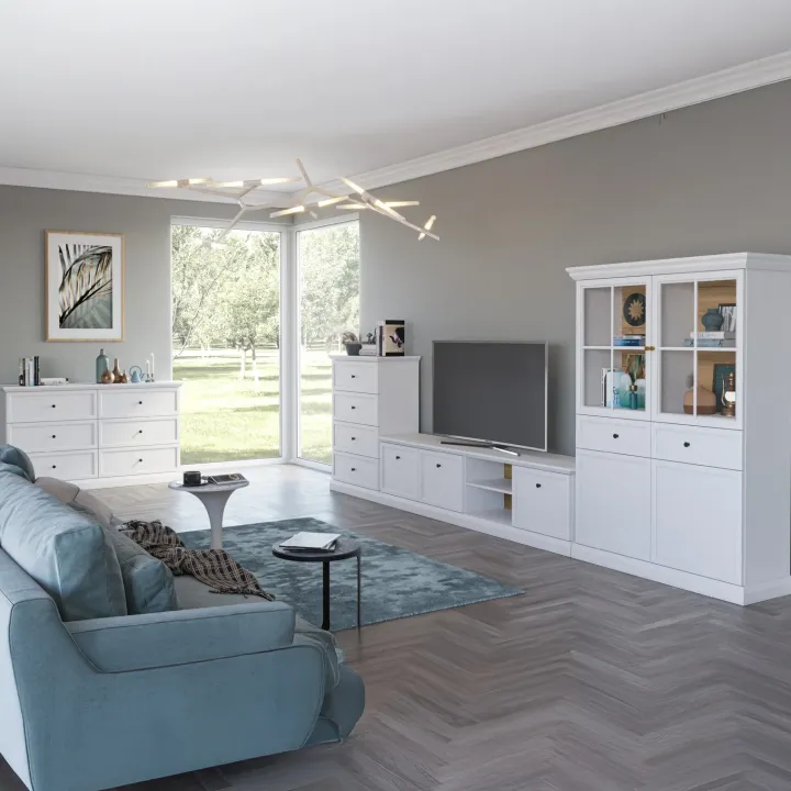 Mobile porta tv 206x51h cm 3 ante shabby bianco Purro