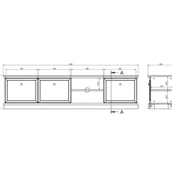 Mobile porta tv 206x51h cm 3 ante shabby nero grafite Purro