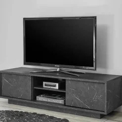 Mobile porta TV 139x44h cm 2 ante soggiorno effetto marmo nero Viking