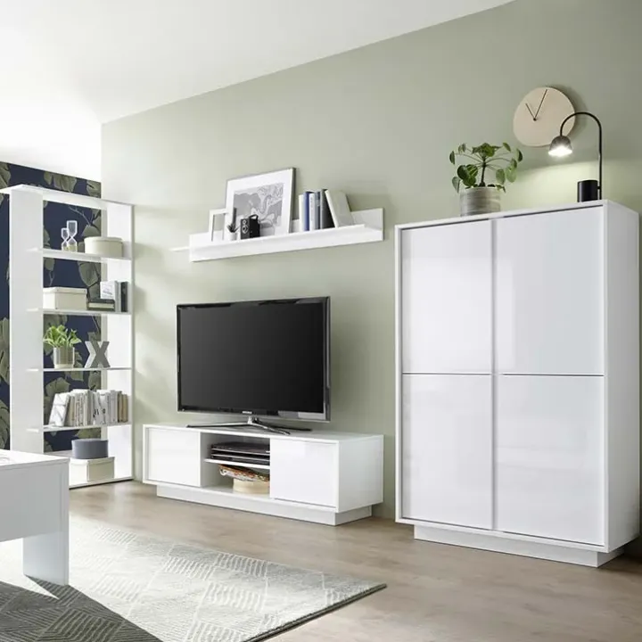Mobile porta TV 139x44h cm 2 ante soggiorno bianco lucido Spirit