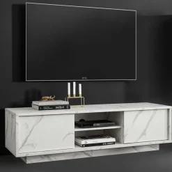 Mobile porta TV 139x44h cm 2 ante soggiorno effetto marmo bianco Viking