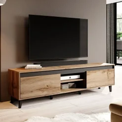 Mobile porta TV 170x49h cm 2 ante 2 vani a giorno rovere antracite Salisburgo