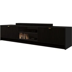 Mobile porta tv 180x40h cm 2 ante 2 vani a giorno cannettato nero Athena