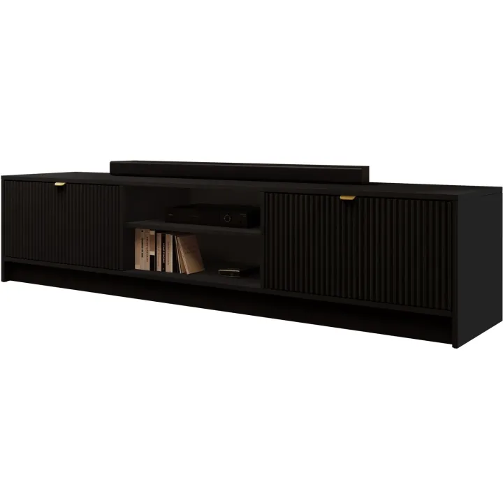 Mobile porta tv 180x40h cm 2 ante 2 vani a giorno cannettato nero Athena