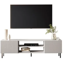 Mobile porta TV 181x53h cm 2 ante 2 vani con frontali cannettati beige Ziggy