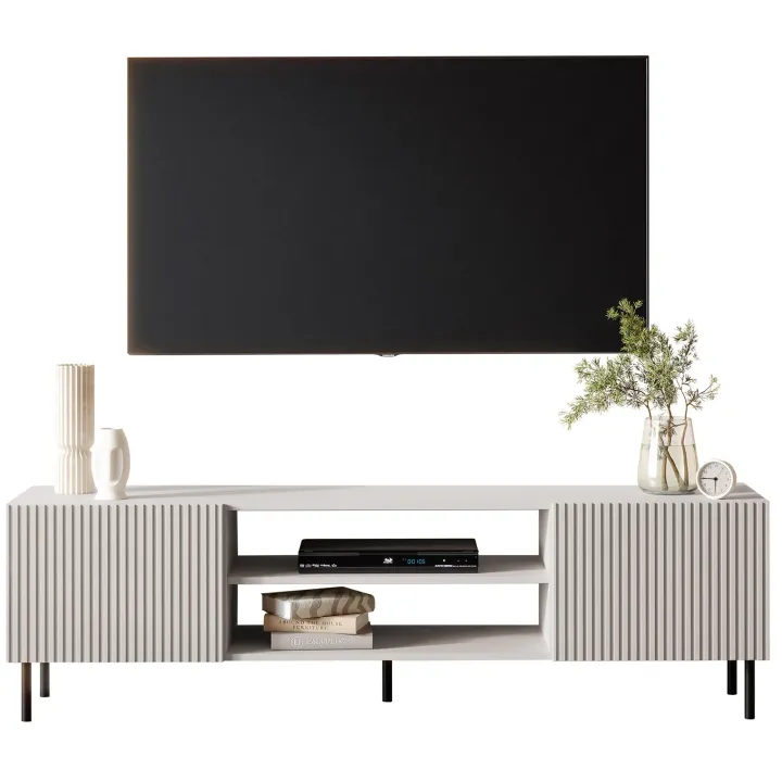 Mobile porta TV 181x53h cm 2 ante 2 vani con frontali cannettati beige Ziggy
