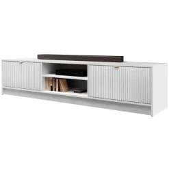 Mobile porta tv 180x40h cm 2 ante 2 vani a giorno cannettato bianco Athena