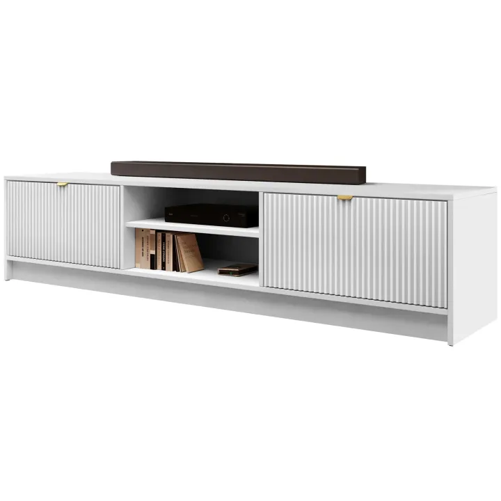 Mobile porta tv 180x40h cm 2 ante 2 vani a giorno cannettato bianco Athena