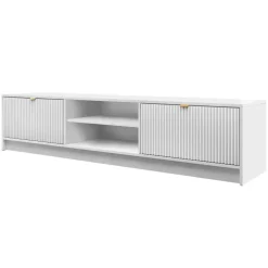 Mobile porta tv 180x40h cm 2 ante 2 vani a giorno cannettato bianco Athena