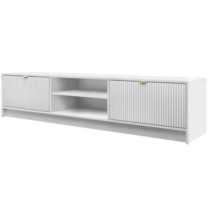 Mobile porta tv 180x40h cm 2 ante 2 vani a giorno cannettato bianco Athena