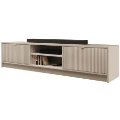 Mobile porta tv 180x40h cm 2 ante 2 vani a giorno cannettato beige Athena