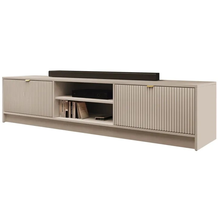Mobile porta tv 180x40h cm 2 ante 2 vani a giorno cannettato beige Athena