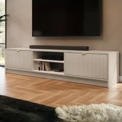 Mobile porta tv 180x40h cm 2 ante 2 vani a giorno cannettato beige Athena