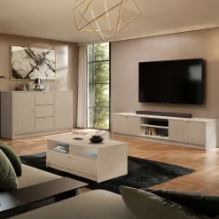 Mobile porta tv 180x40h cm 2 ante 2 vani a giorno cannettato beige Athena