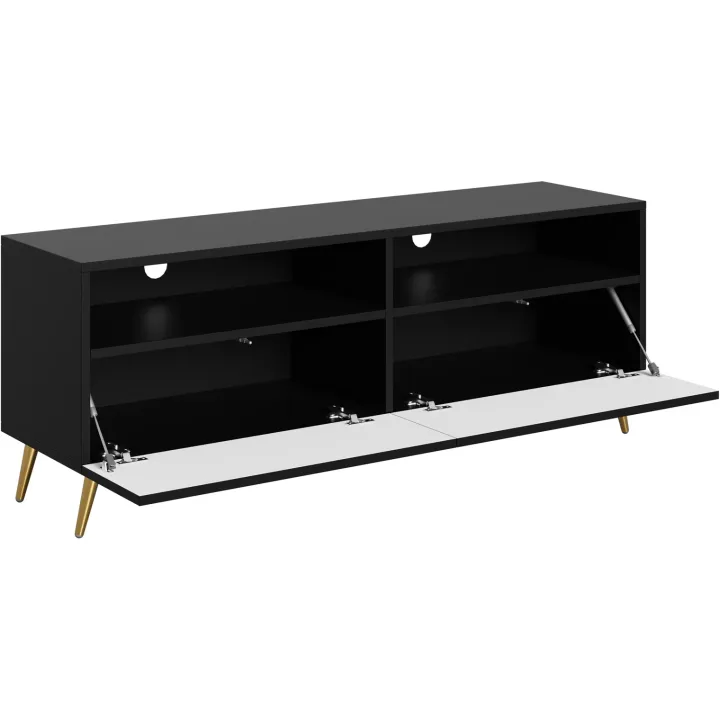 Mobile porta TV 150x57h cm 2 ante 2 vani con frontali decorati nero Simona
