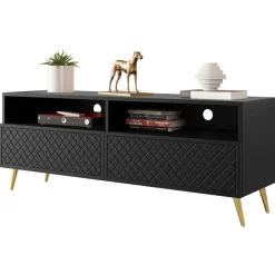 Mobile porta TV 150x57h cm 2 ante 2 vani con frontali decorati nero Simona