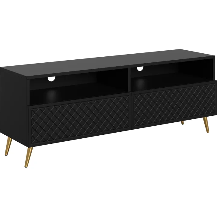 Mobile porta TV 150x57h cm 2 ante 2 vani con frontali decorati nero Simona