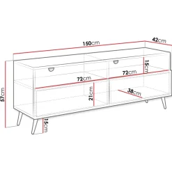 Mobile porta TV 150x57h cm 2 ante 2 vani con frontali decorati nero Simona