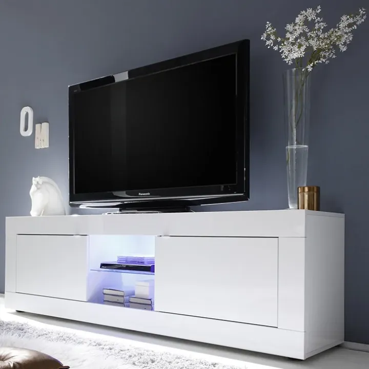 Mobile porta TV 181x56h cm 2 ante 2 vani a giorno bianco lucido Eternity