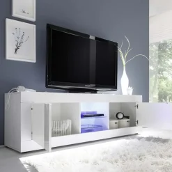 Mobile porta TV 181x56h cm 2 ante 2 vani a giorno bianco lucido Eternity