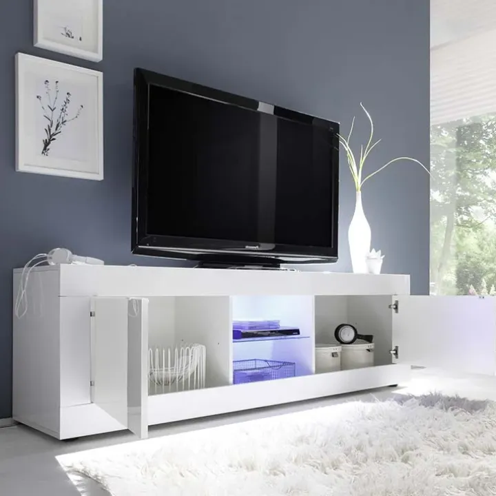 Mobile porta TV 181x56h cm 2 ante 2 vani a giorno bianco lucido Eternity