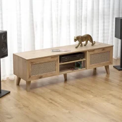 Mobile porta tv 150x45h cm 2 ante 2 vani a giorno moderno rovere Sombra