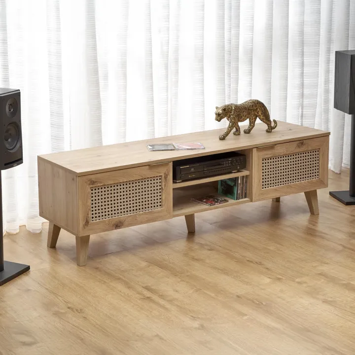 Mobile porta tv 150x45h cm 2 ante 2 vani a giorno moderno rovere Sombra