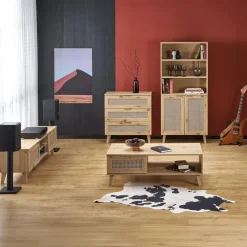 Mobile porta tv 150x45h cm 2 ante 2 vani a giorno moderno rovere Sombra