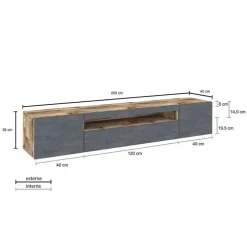 Mobile porta TV 200x37h cm antracite pero Light Big Gihome®