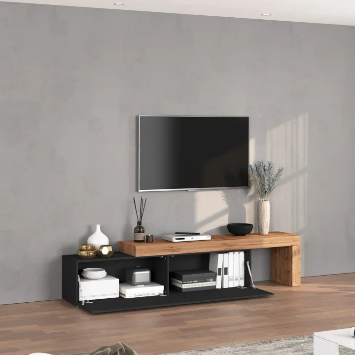 Mobile porta tv 230x51h cm antracite rovere Block