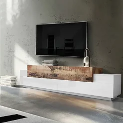 Mobile porta TV 240x52h cm bianco laccato lucido pero Milos Gihome®
