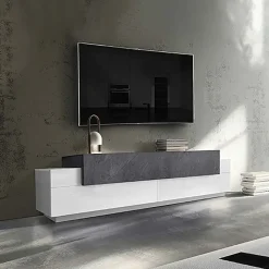 Mobile porta TV 200x52h cm bianco lucido antracite Milos Gihome®