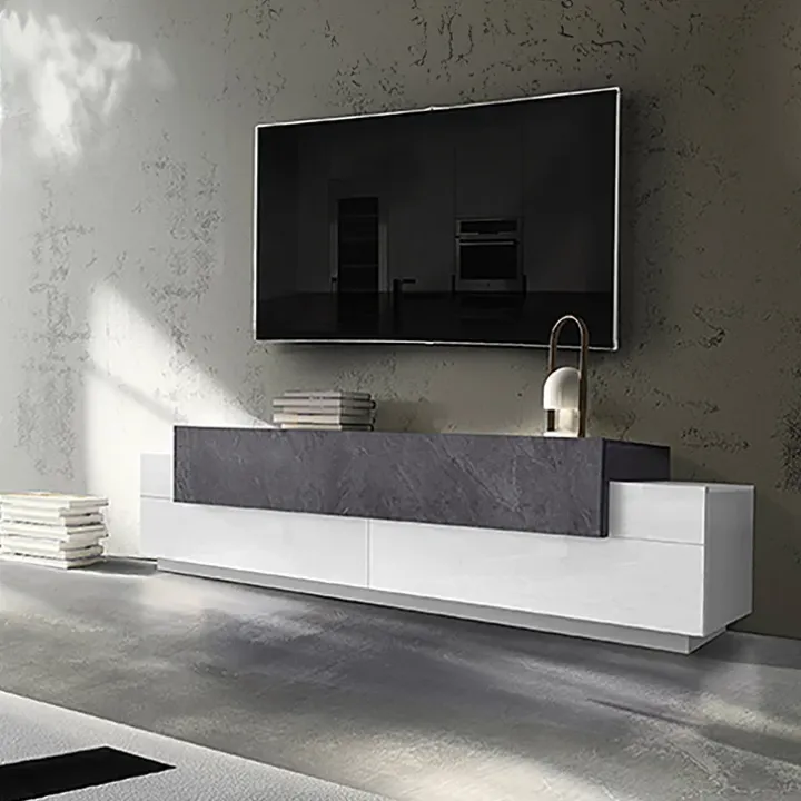 Mobile porta TV 200x52h cm bianco lucido antracite Milos Gihome®