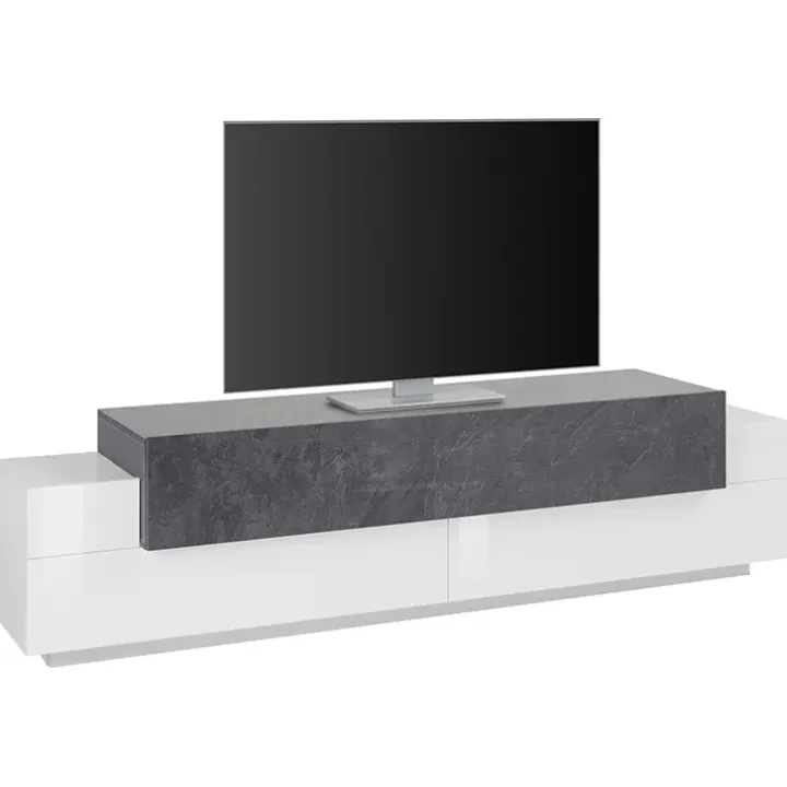 Mobile porta TV 200x52h cm bianco lucido antracite Milos Gihome®
