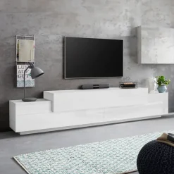 Mobile porta TV 240x52h cm bianco lucido Milos Gihome®