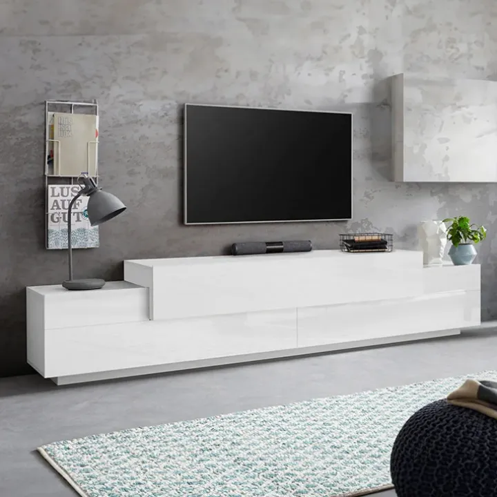 Mobile porta TV 240x52h cm bianco lucido Milos Gihome®