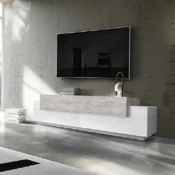 Mobile porta TV 200x52h cm bianco lucido grigio Milos Gihome®