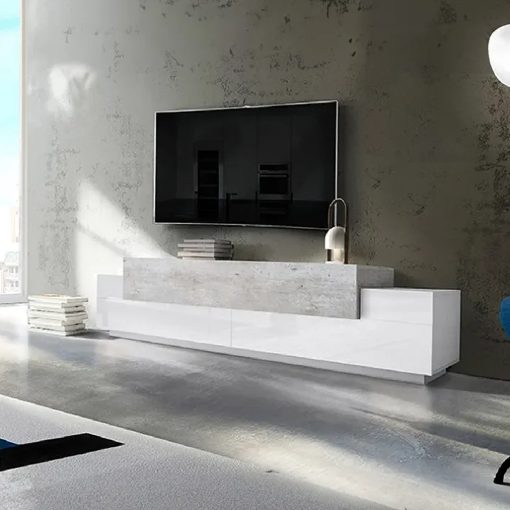 Mobile porta TV 240x52h cm bianco lucido cemento Milos Gihome®